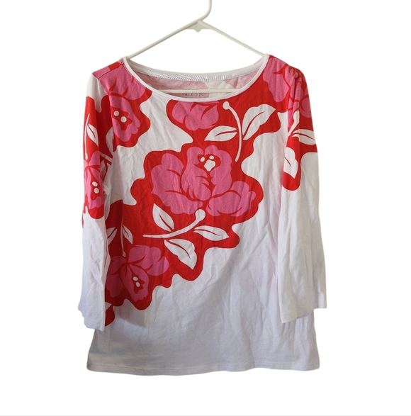 Talbots Tops - Talbots Pink And White Hawaiian 3/4 Sleeve Top